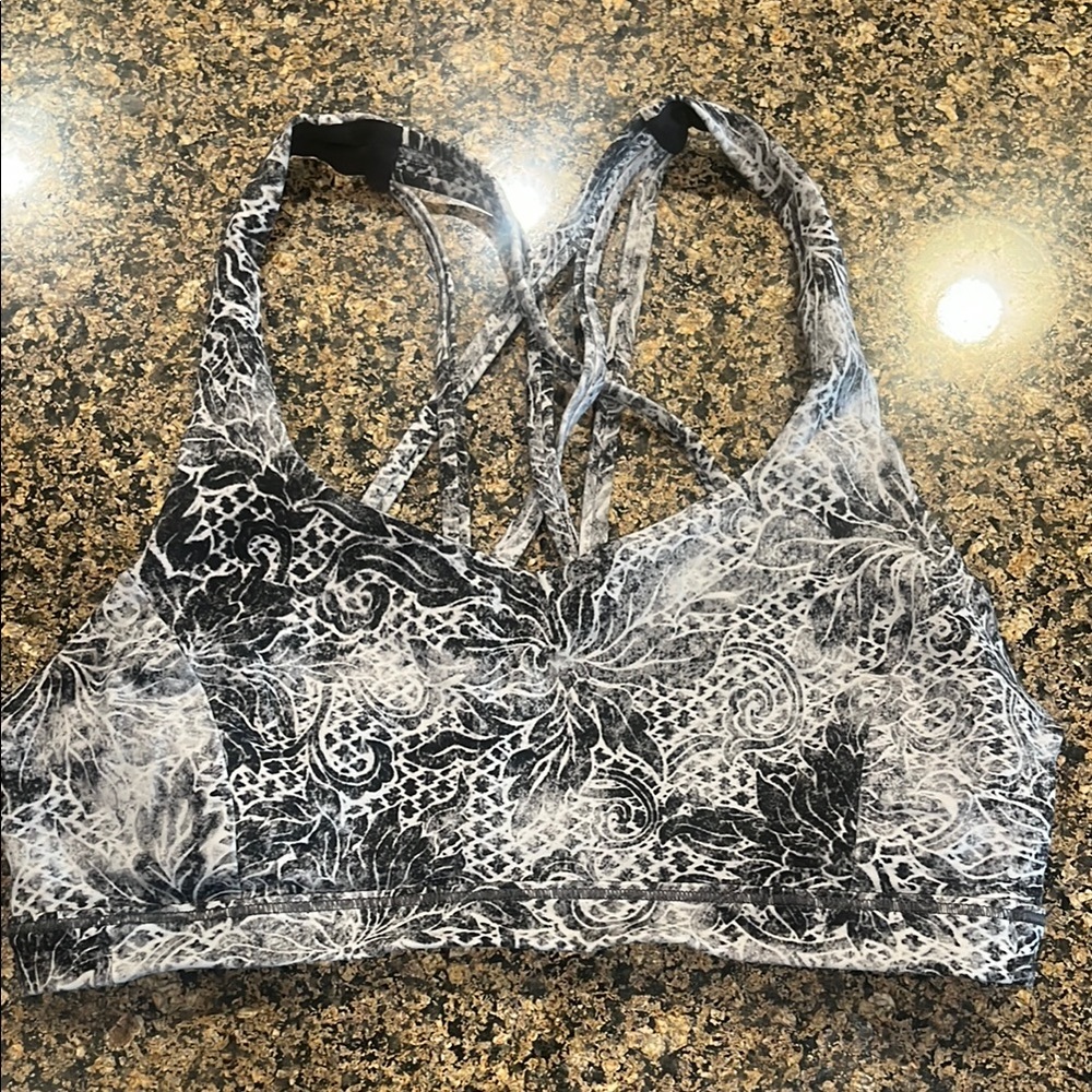 Lululemon Black and White Sports Bra with Racerback Strappy Design
